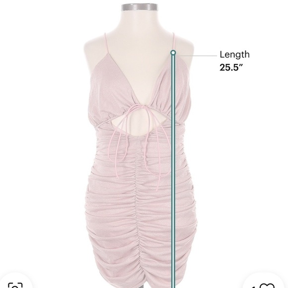 Revolve NDB Pink Shimmer Cheri Mini Dress Champagne Ruched Small - Picture 3 of 5